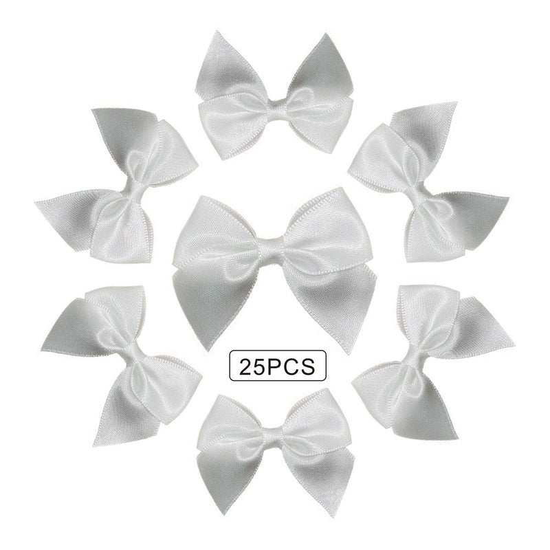Briefix 25 Pieces Mini Satin Ribbon Bows with Removable Sticky Gel Pads White